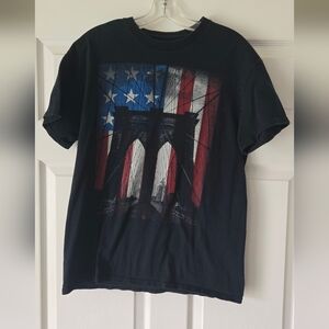 Tony Hawk Black Graphic‎ T-Shirt | Brooklyn Bridge USA Flag | Size M T29